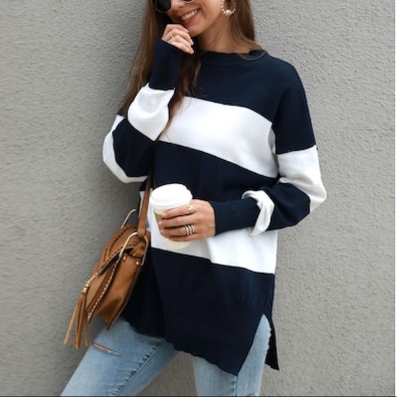 LAST 1 M‼️NAVY WHITE striped - Sweater - Picture 2 of 5